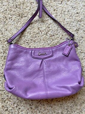 Coach Lavender Leather Shoulder Bag with Logo Trim
